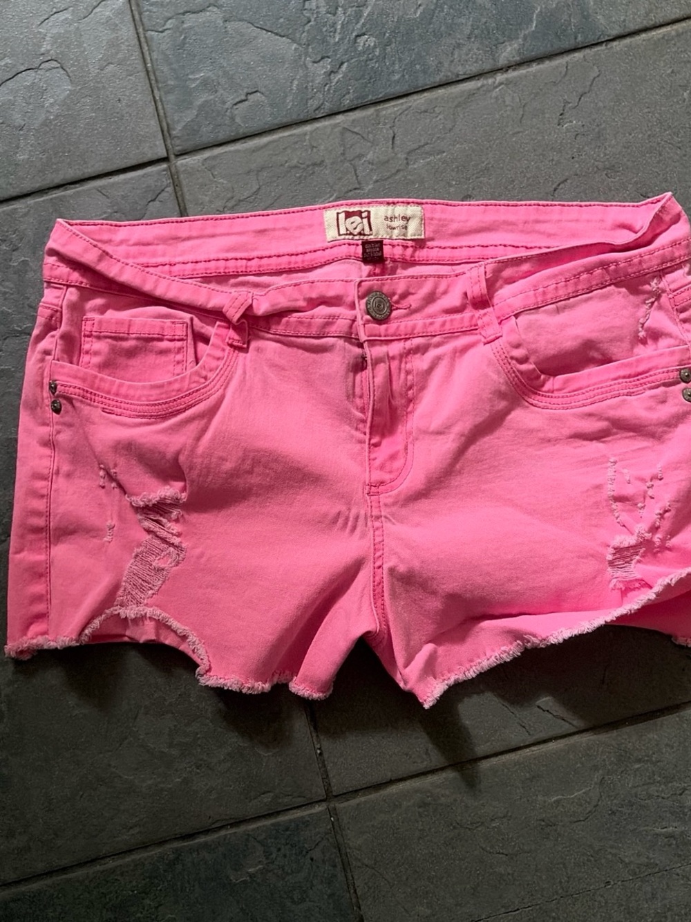 lei Bright Pink Distressed Denim Shorts